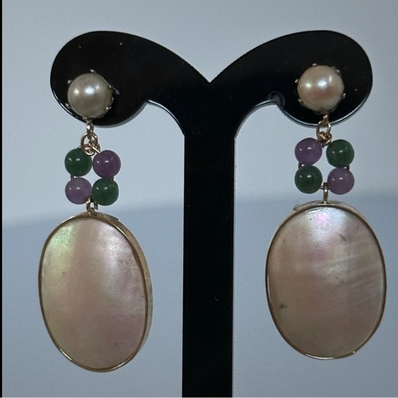 Vintage Jewelry - Vintage 14k real solid gold Pearl amethyst Earrings​​​​